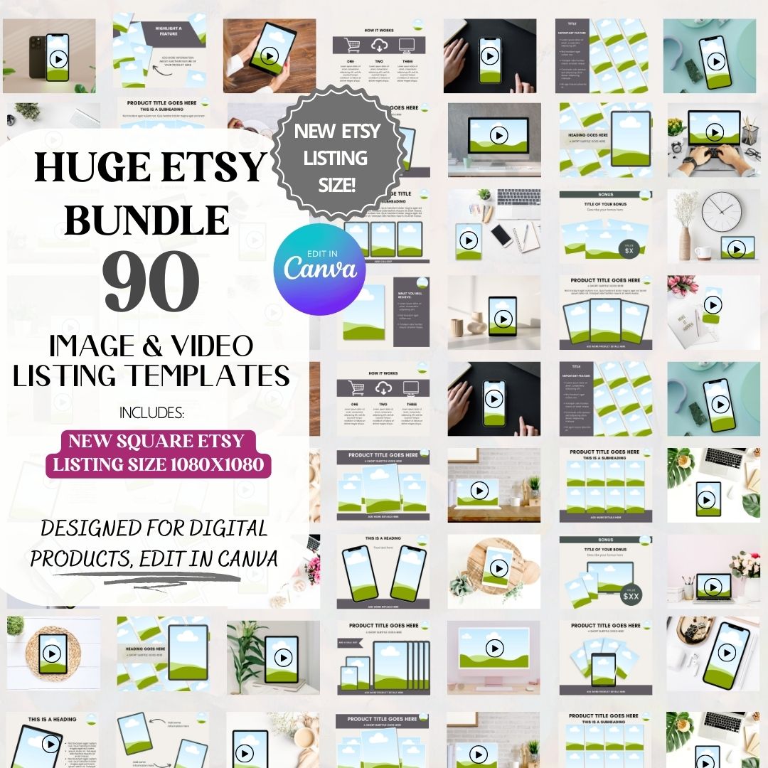 Etsy Mockup Listing BUNDLE, 90 Listing Templates, Image Mockups, Video Mockups, Canva Templates, Aesthetic, Digital Products, Etsy Seller