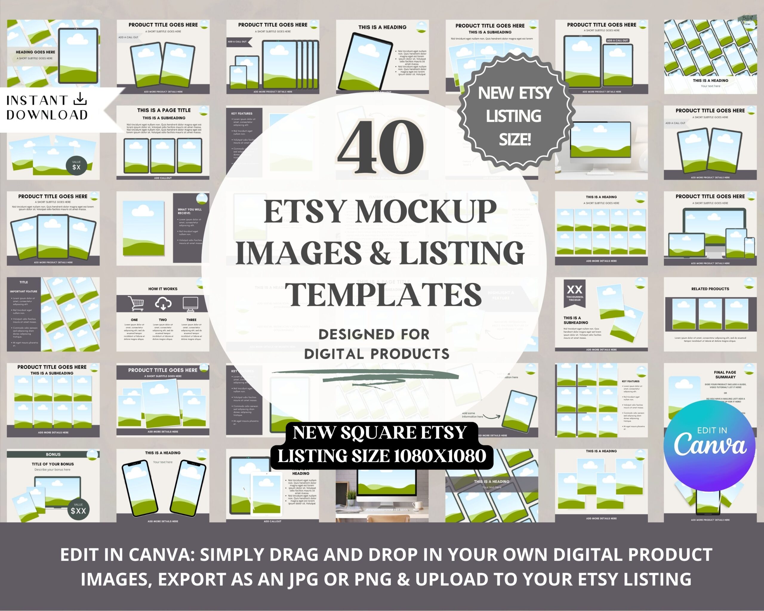 50 Etsy Video Mockups Canva Templates, Listing Video Templates, Customizable. Aesthetic, Digital Product, Promotion Branding Marketing
