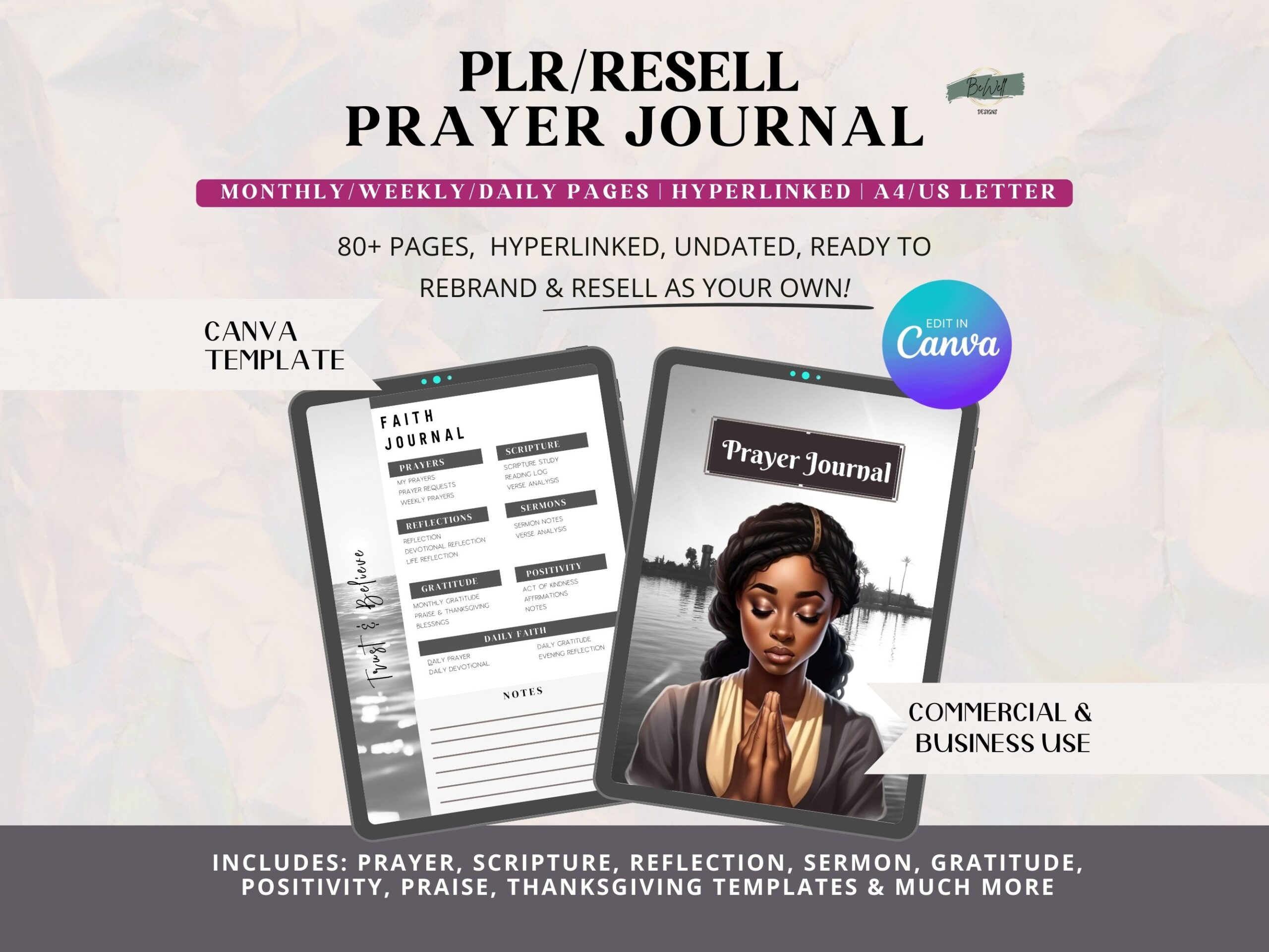 PLR, Resell, Commercial Use Prayer Journal Template, Faith Journal, Canva Journal Template, Editable Journal, Canva Templates, Digital