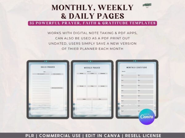PLR, Resell, CommerGodcial Use Prayer Journal Template, Faith Journal, Canva Journal Template, Editable Journal, Canva Templates, Digital, - Image 3