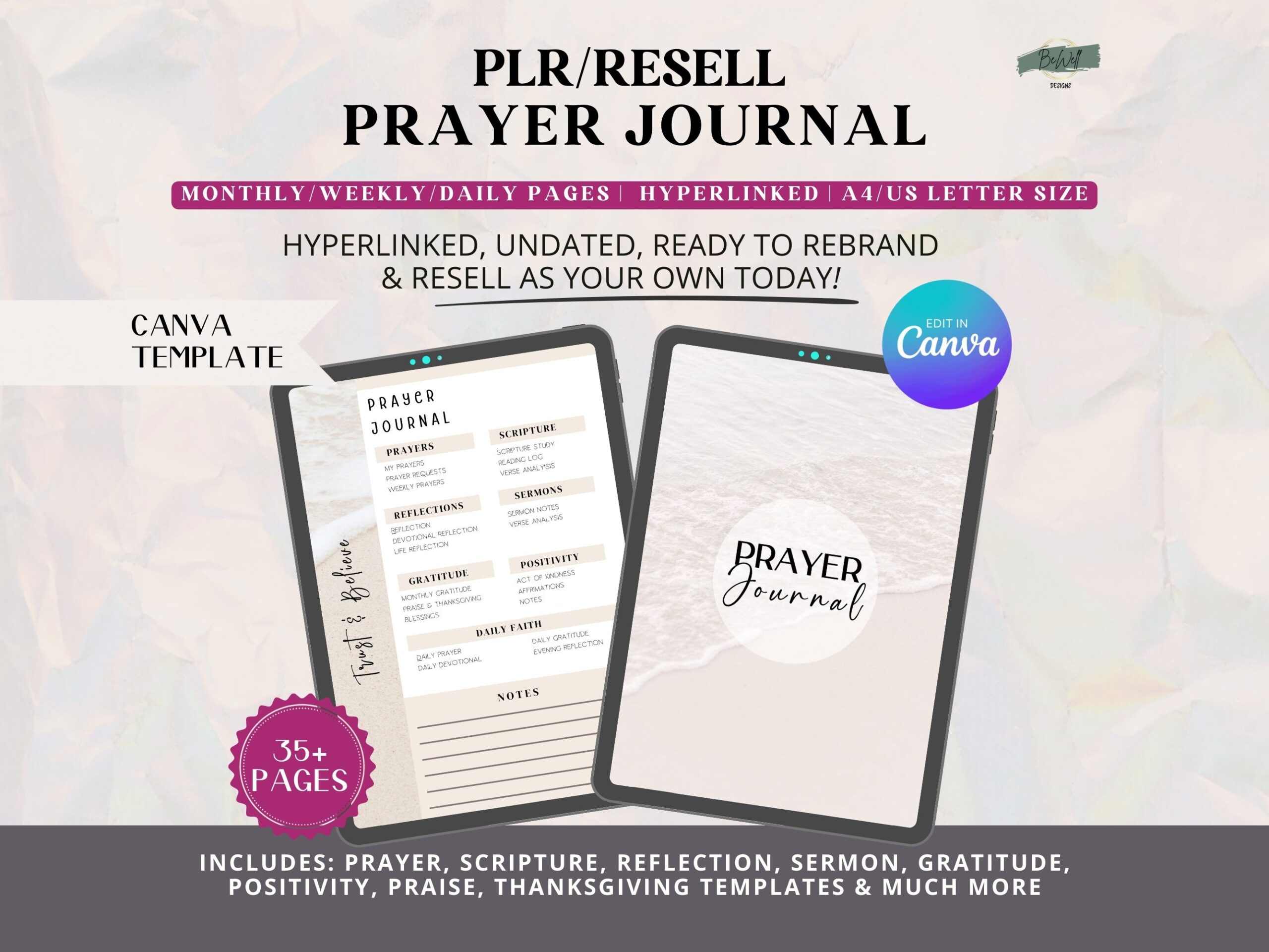 PLR, Resell, Commercial Use Prayer Journal Template, Faith Journal, Canva Journal Template, Editable Journal, Canva Templates, Digital,