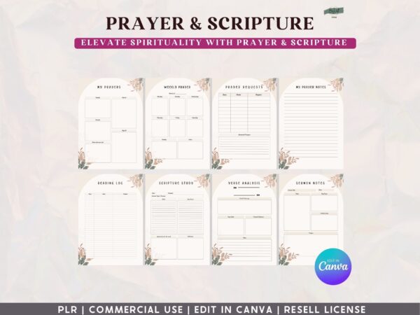 PLR, Resell, Commercial Use Prayer Journal Template, Faith Journal, Canva Journal Template, Editable Journal, Canva Templates, Digital, - Image 9