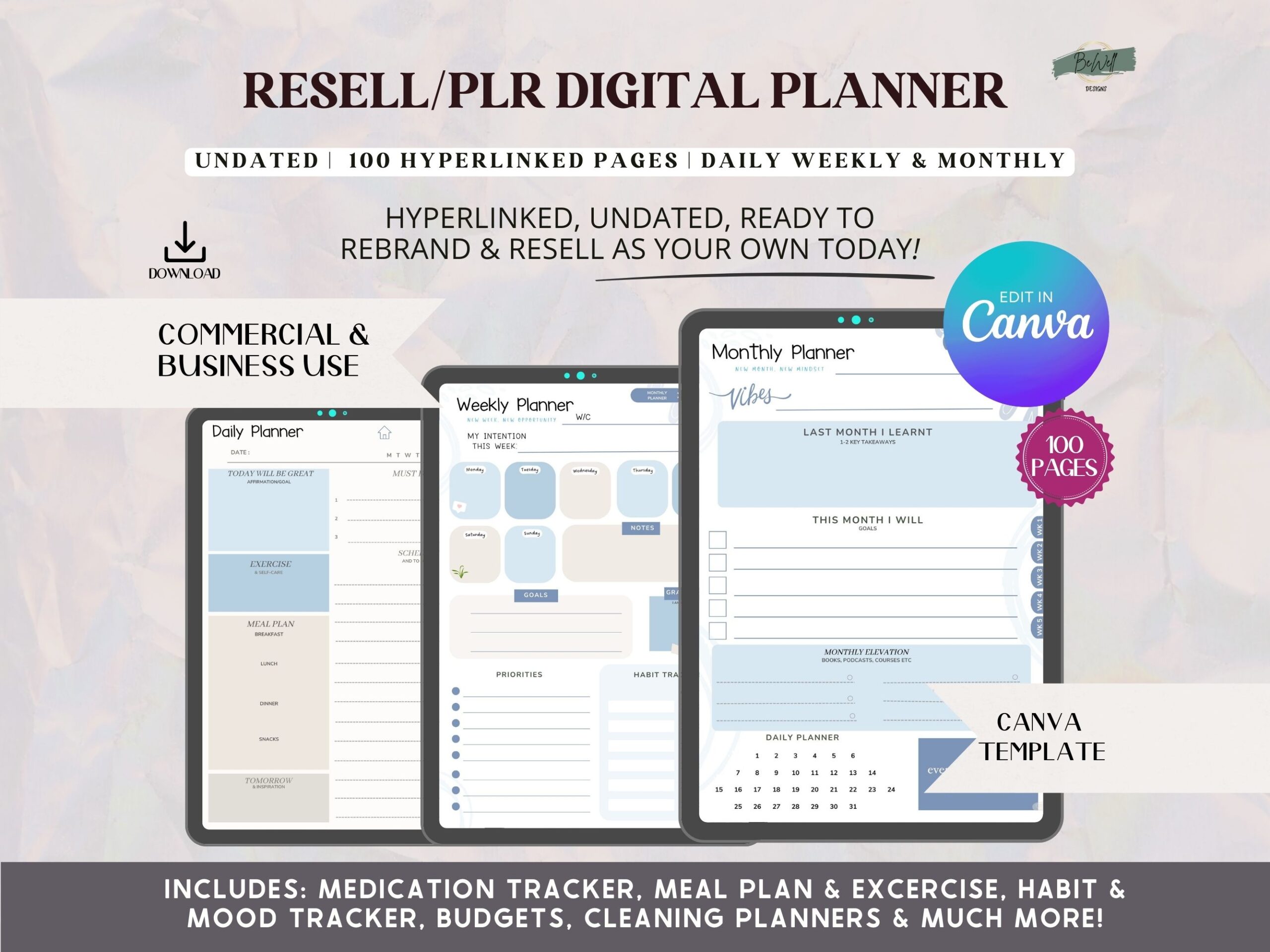 PLR Digital Monthly Planner – Aesthetic Blue