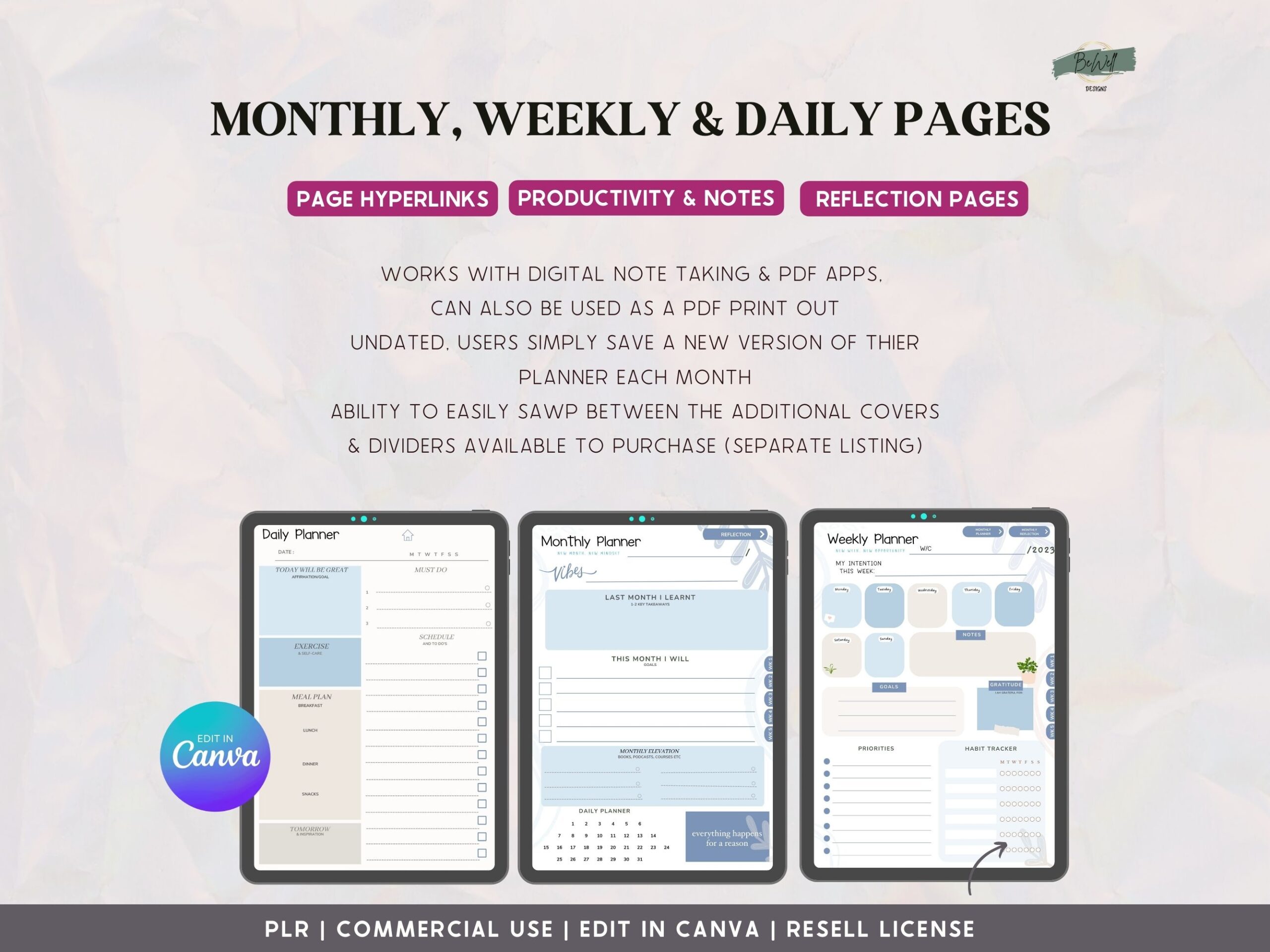 PLR Digital Monthly Planner – Aesthetic Blue