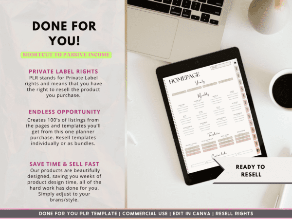 Done-for-you digital planner template that can be customized in Canva's free version