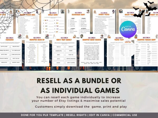 PLR Halloween Game Pack - Start a Business with Digital Products for Adults